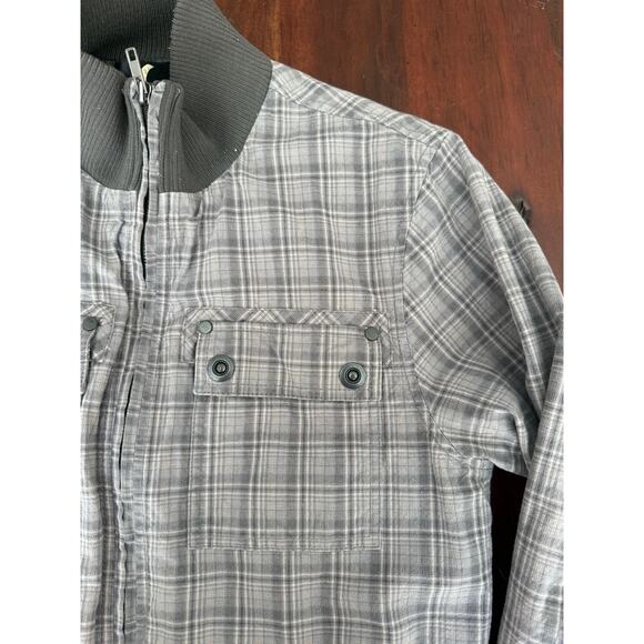 Vintage Y2K GUESS Bomber jacket gray plaid skull wings guitar size Small - Picture 7 of 9